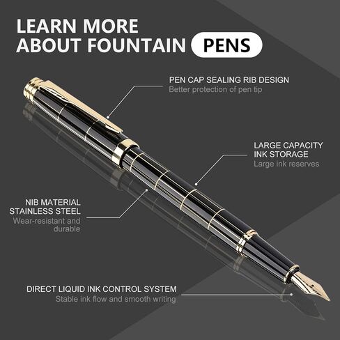 Luxury Fountain Pen,Fine Nib, Exquisite Pen Gift Set for Men&Women-Includes 10 Ink Cartridges&Ink Converter- Nice Pens - Blue in Saudi Arabia