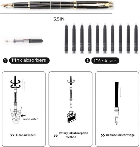 Luxury Fountain Pen,Fine Nib, Exquisite Pen Gift Set for Men&Women-Includes 10 Ink Cartridges&Ink Converter- Nice Pens - Blue in Saudi Arabia