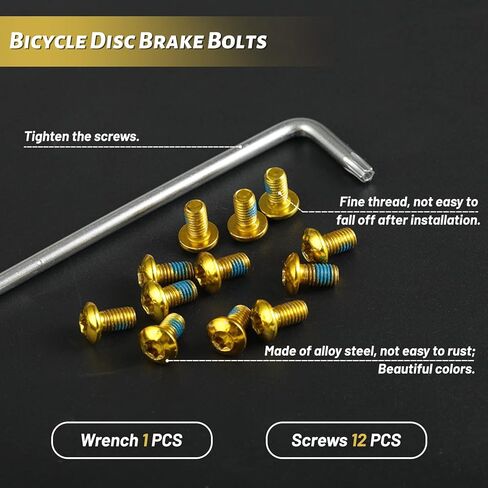 12 قطعة من مسامير فرامل قرص الدراجة M5x10mm مسامير الدوار MTB مسامير دوار الدراجة السوداء مع 1 قطعة T25 مفتاح توركس L لدراجة الطريق والدراجة الجبلية in Kuwait