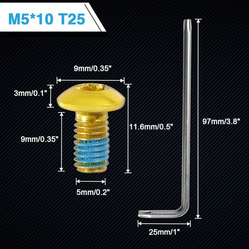 12 قطعة من مسامير فرامل قرص الدراجة M5x10mm مسامير الدوار MTB مسامير دوار الدراجة السوداء مع 1 قطعة T25 مفتاح توركس L لدراجة الطريق والدراجة الجبلية in Kuwait