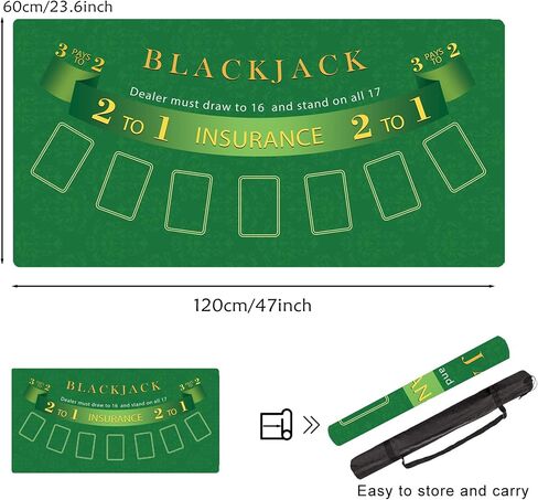Poker Table Mat, 47x23.6 Inch Blackjack Table Non-Slip Rubber Poker Mat, Suitable for Poker Night, Parties, Home Entertainment (Blackjack, 47 Inch) in Saudi Arabia
