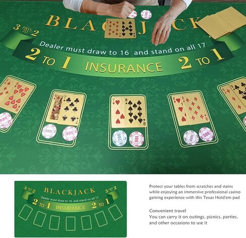 Poker Table Mat, 47x23.6 Inch Blackjack Table Non-Slip Rubber Poker Mat, Suitable for Poker Night, Parties, Home Entertainment (Blackjack, 47 Inch) in Saudi Arabia