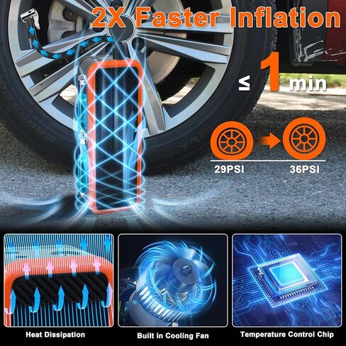 ضاغط هواء محمول منفاخ الإطارات، مضخة هواء لاسلكية محمولة بقوة 160 رطل لكل بوصة مربعة من OCHYIT مع 8000 مللي أمبير في الساعة و12 فولت تيار مستمر مضخة إطار إمداد طاقة مزدوجة للسيارة والدراجة النارية in Kuwait