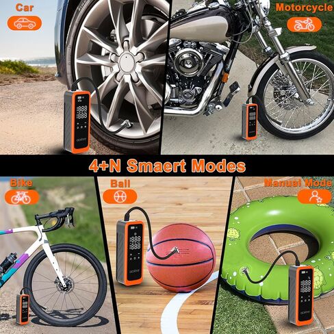 ضاغط هواء محمول منفاخ الإطارات، مضخة هواء لاسلكية محمولة بقوة 160 رطل لكل بوصة مربعة من OCHYIT مع 8000 مللي أمبير في الساعة و12 فولت تيار مستمر مضخة إطار إمداد طاقة مزدوجة للسيارة والدراجة النارية in Kuwait