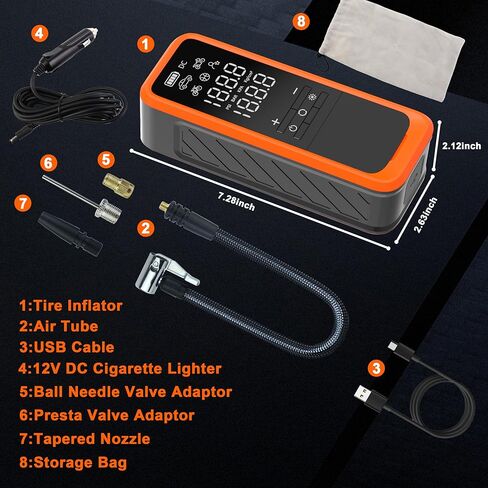 ضاغط هواء محمول منفاخ الإطارات، مضخة هواء لاسلكية محمولة بقوة 160 رطل لكل بوصة مربعة من OCHYIT مع 8000 مللي أمبير في الساعة و12 فولت تيار مستمر مضخة إطار إمداد طاقة مزدوجة للسيارة والدراجة النارية in Kuwait