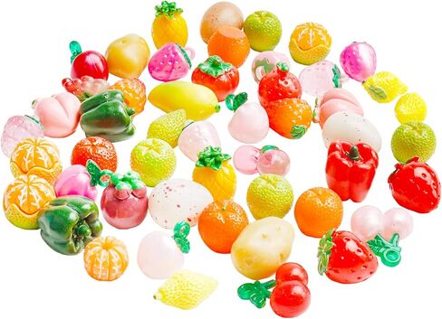 50 قطعة من الفواكه والخضروات الصغيرة المزيفة، نموذج فواكه من الراتينج، فاكهة صغيرة واقعية، محاكاة طعام المطبخ، خضروات لتزيين المنزل الصغير in Kuwait