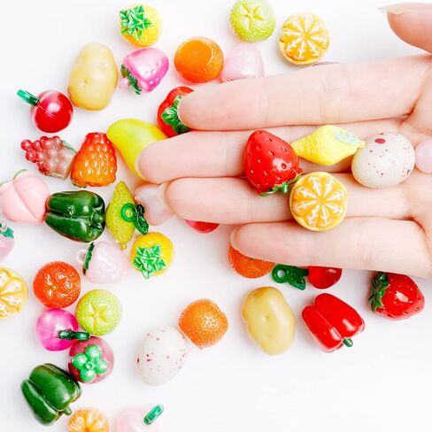 50 قطعة من الفواكه والخضروات الصغيرة المزيفة، نموذج فواكه من الراتينج، فاكهة صغيرة واقعية، محاكاة طعام المطبخ، خضروات لتزيين المنزل الصغير in Kuwait