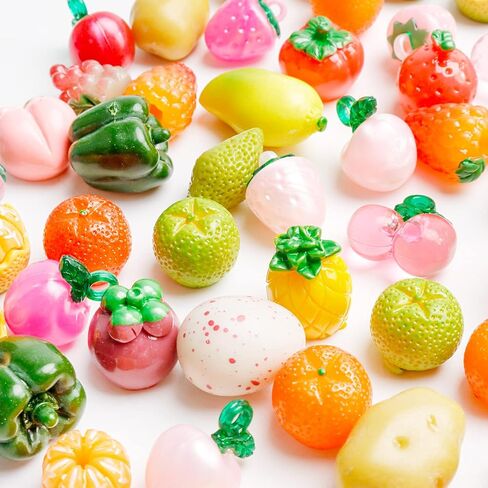 50 قطعة من الفواكه والخضروات الصغيرة المزيفة، نموذج فواكه من الراتينج، فاكهة صغيرة واقعية، محاكاة طعام المطبخ، خضروات لتزيين المنزل الصغير in Kuwait