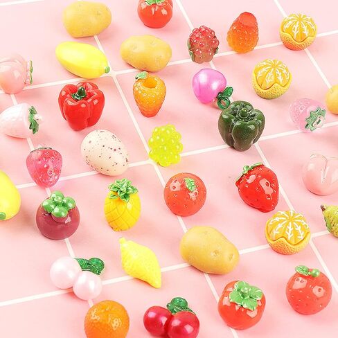 50 قطعة من الفواكه والخضروات الصغيرة المزيفة، نموذج فواكه من الراتينج، فاكهة صغيرة واقعية، محاكاة طعام المطبخ، خضروات لتزيين المنزل الصغير in Kuwait