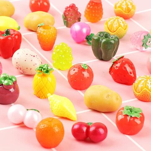 50 قطعة من الفواكه والخضروات الصغيرة المزيفة، نموذج فواكه من الراتينج، فاكهة صغيرة واقعية، محاكاة طعام المطبخ، خضروات لتزيين المنزل الصغير in Kuwait