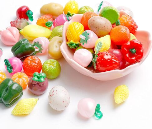 50 قطعة من الفواكه والخضروات الصغيرة المزيفة، نموذج فواكه من الراتينج، فاكهة صغيرة واقعية، محاكاة طعام المطبخ، خضروات لتزيين المنزل الصغير in Kuwait