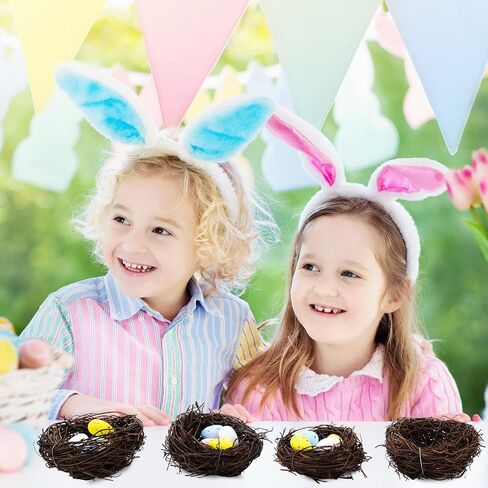 Whaline 4 قطع عش طائر عيد الفصح مع 16 بيضة إسفنجية ملونة عش الطيور الاصطناعية لتزيين عش عيد الفصح الروطان وبيض الطيور المزيفة لعيد الفصح ديكور المنزل الداخلي والخارجي هدية يدوية الصنع in Saudi Arabia