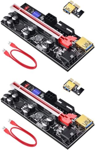 مجموعات PCI-E Riser لتعدين العملات المشفرة Ethereum Bitcoin Litecoin، X1 إلى X16، 8 مكثفات صلبة، مصابيح LED للحالة الوامضة، وحدة معالجة الرسومات الجرافيكية، كابل USB 3.0، VER009C-PLUS [عبوتان] in Kuwait