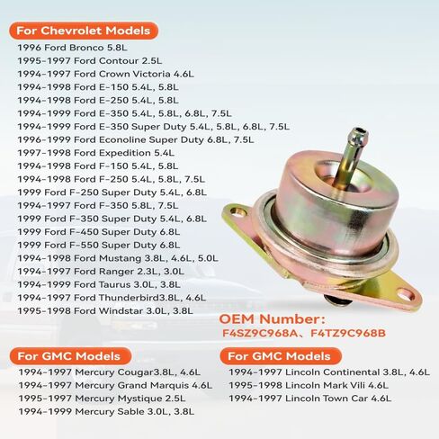 منظم ضغط حقن الوقود - 2.7 بار، متوافق مع Ford F-150/F-250/F-350/F-450/F-550/E-250/E-350/Lincoln/Murcury، يستبدل OEM #F4SZ9C968A، F4TZ9C968B in Kuwait