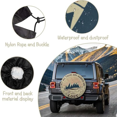 ليس كل أولئك الذين يتجولون ضائعين في غطاء الإطارات الاحتياطية للعربة، أغطية إطارات العجلات العالمية المقاومة للطقس لشاحنة Rv SUV Rv Strailer Truck Camper Travel Trailer 14" 15" 16" 17" in Kuwait