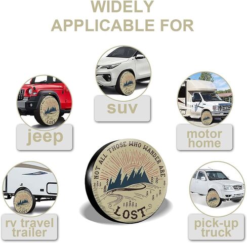 ليس كل أولئك الذين يتجولون ضائعين في غطاء الإطارات الاحتياطية للعربة، أغطية إطارات العجلات العالمية المقاومة للطقس لشاحنة Rv SUV Rv Strailer Truck Camper Travel Trailer 14" 15" 16" 17" in Kuwait