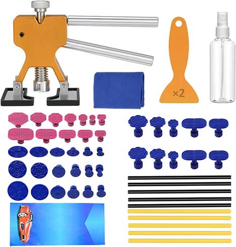 Auto Body Dent Repair Kit 58pcs Dent Puller Tools Paintless Dent Removal Kit with Golden Lifter, Small Hot Melt Glue Gun for Car Hail Damage Repair in Saudi Arabia