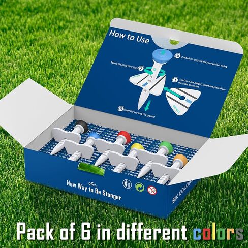 تي شيرتات الجولف - تيشيرتات الجولف من الجيل التالي مع ارتفاع قابل للتعديل ودليل مرئي متأرجح، تيشيرتات جولف بلاستيكية متينة للاستخدام المتعدد، ملحقات جولف للرجال (عبوة من 6 قطع) in Kuwait