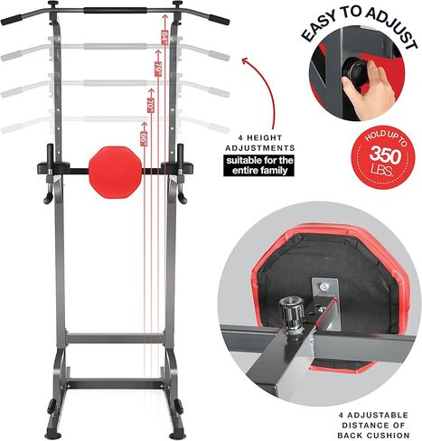 Sagler Power Tower - Power Station with Push Up Bars, Pull Up Bars, Dip Bar, Armrest & Back Cushion - Upper Body Strength Training Fitness Equipment - 400lbs Max Weight, Adjustable Frame, 58.5-89" in Kuwait