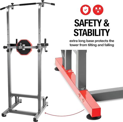 Sagler Power Tower - Power Station with Push Up Bars, Pull Up Bars, Dip Bar, Armrest & Back Cushion - Upper Body Strength Training Fitness Equipment - 400lbs Max Weight, Adjustable Frame, 58.5-89" in Kuwait