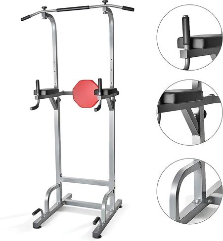 Sagler Power Tower - Power Station with Push Up Bars, Pull Up Bars, Dip Bar, Armrest & Back Cushion - Upper Body Strength Training Fitness Equipment - 400lbs Max Weight, Adjustable Frame, 58.5-89" in Kuwait