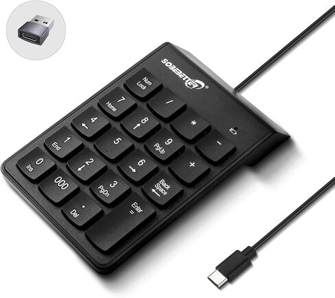 لوحة أرقام من النوع C، توصيل وتشغيل USB 19 مفتاحًا لوحة مفاتيح أرقام صغيرة للمحاسبة المالية لوحة أرقام للمكتب والمنزل ولوحة مفاتيح رقمية رفيعة محمولة للكمبيوتر المحمول والكمبيوتر اللوحي والنوت بوك (أسود) in Kuwait