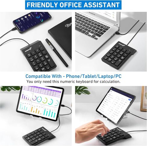 لوحة أرقام من النوع C، توصيل وتشغيل USB 19 مفتاحًا لوحة مفاتيح أرقام صغيرة للمحاسبة المالية لوحة أرقام للمكتب والمنزل ولوحة مفاتيح رقمية رفيعة محمولة للكمبيوتر المحمول والكمبيوتر اللوحي والنوت بوك (أسود) in Kuwait