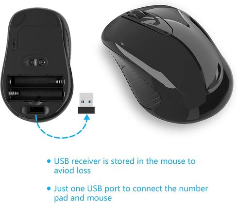 مجموعة لوحة الأرقام والماوس اللاسلكية من Yeemie Pro، لوحة مفاتيح رقمية وماوس USB محمولة فائقة النحافة 2.4 جيجا بايت لأجهزة الكمبيوتر المحمول والكمبيوتر المحمول والكمبيوتر المكتبي والكمبيوتر الشخصي - جهاز استقبال USB واحد فقط in Kuwait