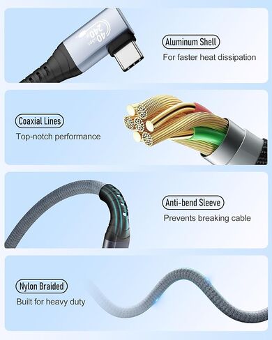 Certified USB4 Cable Right Angle (240W 40Gbps 8K@60Hz), Compatible with Thunderbolt 3 USB C Cord for MacBook, iPad Pro, iPhone 15, Monitor, Docking Station (3ft) in Saudi Arabia