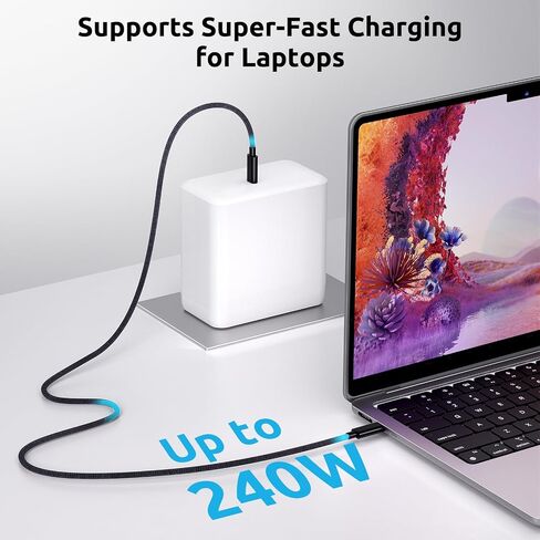 كابل Thunderbolt 4 بطول 6 أقدام، كابل شحن USB C إلى USB C بقدرة 240 وات، يدعم شاشة 8K/نقل بيانات 40 جيجابت في الثانية، لهاتف iPhone15Pro/15ProMax، وiPad Pro، وMacBooks، وHub، والإرساء (1.8 متر) in Saudi Arabia