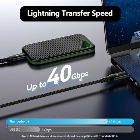 Thunderbolt 4 Cable 6FT, Thunderbolt 4/3 Cable Supports 8K HD Display, 40Gbps Data Transfer, 100W Charging USB C Cable for iPhone 15Pro, MacBook Air, iPad Pro, Docking Station, Hub in Kuwait