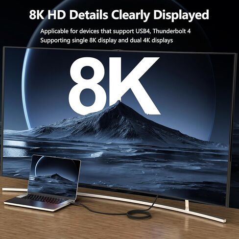 Thunderbolt 4 Cable 6FT, Thunderbolt 4/3 Cable Supports 8K HD Display, 40Gbps Data Transfer, 100W Charging USB C Cable for iPhone 15Pro, MacBook Air, iPad Pro, Docking Station, Hub in Kuwait
