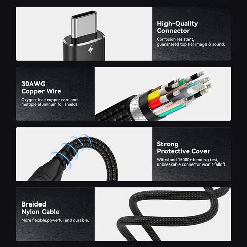 Thunderbolt 4 Cable 6FT, Thunderbolt 4/3 Cable Supports 8K HD Display, 40Gbps Data Transfer, 100W Charging USB C Cable for iPhone 15Pro, MacBook Air, iPad Pro, Docking Station, Hub in Kuwait