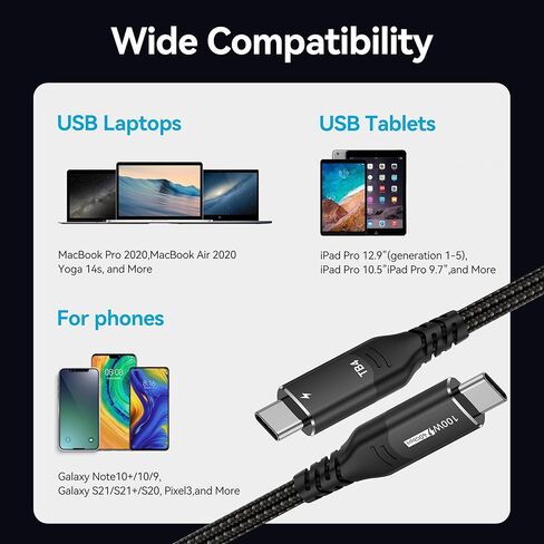 Thunderbolt 4 Cable 6FT, Thunderbolt 4/3 Cable Supports 8K HD Display, 40Gbps Data Transfer, 100W Charging USB C Cable for iPhone 15Pro, MacBook Air, iPad Pro, Docking Station, Hub in Kuwait