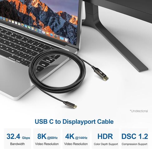 كابل USB C إلى DisplayPort 1.4 بطول 15FT - كابل Thunderbolt 4/3 إلى DP 1.4 متوافق مع MacBook Pro/Air وiPad Pro وiMac وOdyssey G9 - مثالي للألعاب والمكتب والمنزل in Kuwait