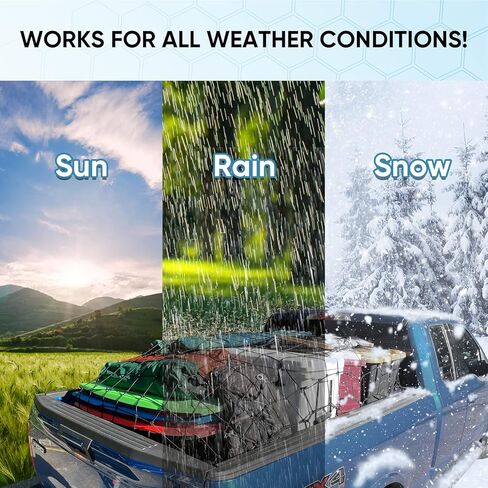 شبكة شحن TICONN مقاس 4 × 6 بوصة لسرير شاحنة الالتقاط - تمتد إلى 8 × 12 بوصة - شبكة شبكية مقاس 4 × 4 بوصة شبكة بنجي شديدة التحمل مع 12 حلقة تسلق معدنية in Kuwait