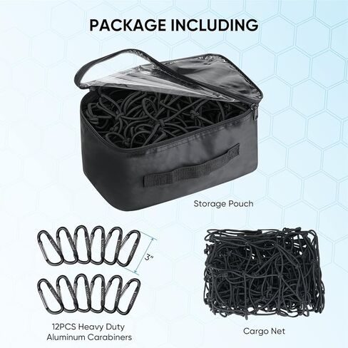 شبكة شحن TICONN مقاس 4 × 6 بوصة لسرير شاحنة الالتقاط - تمتد إلى 8 × 12 بوصة - شبكة شبكية مقاس 4 × 4 بوصة شبكة بنجي شديدة التحمل مع 12 حلقة تسلق معدنية in Kuwait