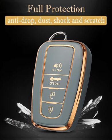 غطاء مفتاح Fob لسيارة Toyota Camry RAV4، لسيارة Highlander Corolla Avalon C-HR Prius GT86 Key Fob حافظة مفاتيح ناعمة من مادة TPU 360 درجة، رمادي in Kuwait