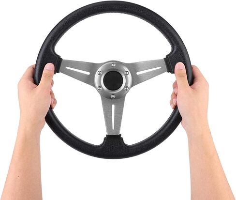 عجلة قيادة للسباق/لعربة الجولف، عجلة قيادة عالمية لسباق السيارات مقاس 350 مم/14 بوصة بقاعدة مسطحة (فضي) in Kuwait