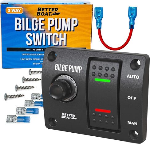 Bilge Pump Switch 3 Way with Panel and 12v LED Lights and Rocker Bilge Switch with Manual and Automatic for Auto Bilge Pump Float Switch Marine Grade for Boats in Saudi Arabia