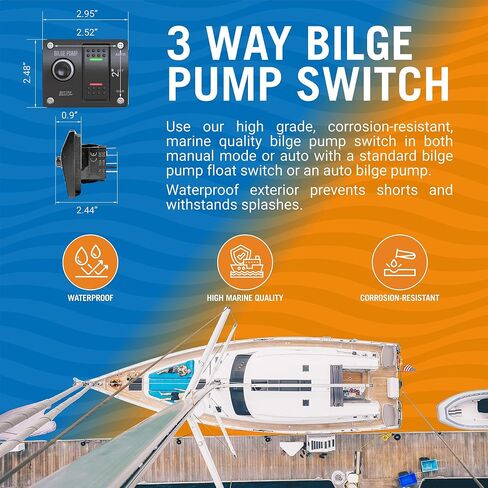 Bilge Pump Switch 3 Way with Panel and 12v LED Lights and Rocker Bilge Switch with Manual and Automatic for Auto Bilge Pump Float Switch Marine Grade for Boats in Saudi Arabia