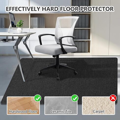 سجادة كرسي مكتب FOCHIER F لبلاط الأرضيات الصلبة مقاس 63 بوصة × 55 بوصة ألعاب الكمبيوتر المتداول تحت المكتب سجادة منخفضة الوبر واقي أرضية كبير مضاد للانزلاق باللون الأسود in Kuwait