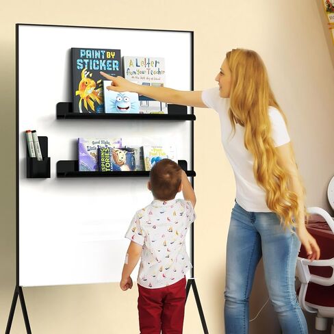 رف الكتب المغناطيسي، قطعتان من أرفف الكتب المغناطيسية من الأكريليك لفصل السبورة البيضاء مع منظم القلم، رف عرض الكتب ورف الملفات لثلاجة الفصل الدراسي والمكتب باللون الأبيض in Kuwait