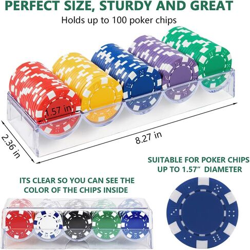 حزمة واحدة من رف شرائح البوكر الأكريليك الشفاف مع غطاء/صينية شرائح الكازينو مع غطاء، تحمل كل منها 100 شريحة in Kuwait