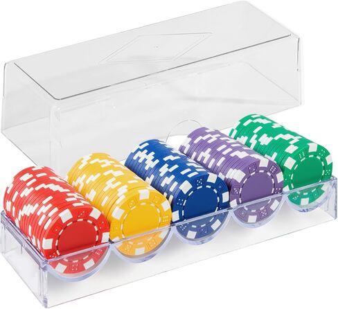 حزمة واحدة من رف شرائح البوكر الأكريليك الشفاف مع غطاء/صينية شرائح الكازينو مع غطاء، تحمل كل منها 100 شريحة in Kuwait