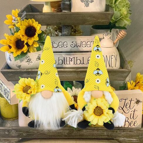 2 قطعة تلعثم النحل التماثيل القطيفة الزينة السويدية Tomte Nisse دمية جونك عباد الشمس جنوم الربيع الصيف الموسم طبقات صينية جنوم المنزل الحلي in Kuwait