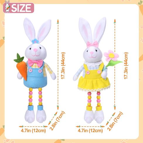 quescu 2pcs Easter Gnomes Decorations,Easter Bunny Gnomes Plush for The Home,Rabbit Gnomes Stuffed Doll Gifts for Tiered Tray Party Decor Home Table Decorations in Saudi Arabia