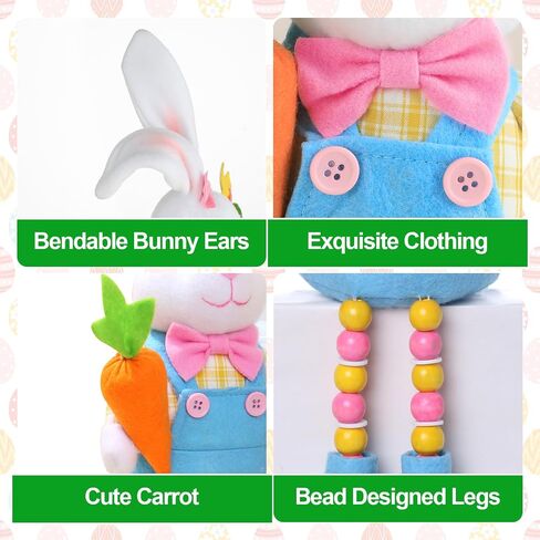 quescu 2pcs Easter Gnomes Decorations,Easter Bunny Gnomes Plush for The Home,Rabbit Gnomes Stuffed Doll Gifts for Tiered Tray Party Decor Home Table Decorations in Saudi Arabia
