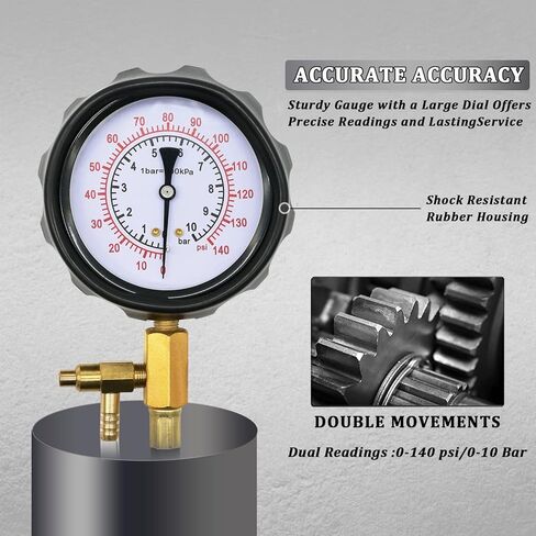 مجموعة اختبار ضغط الوقود 0-140 رطل لكل بوصة مربعة، TU-114 أداة اختبار ضغط مضخة حقن الوقود أداة السيارات مع محول قياس لنظام حقن الوقود لمنفذ اختبار شريدر على دراجة نارية السيارة in Kuwait