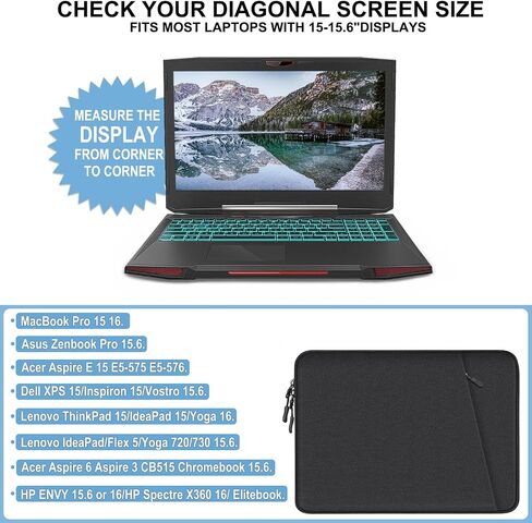 Laptop Case 15.6 inch, Shockproof Protective Computer Sleeve Cover with Accessories Pocket, Water Resistant Traveling Carrying Laptop Bag Compatible for MacBook Dell HP Acer Asus Lenovo, Black in Saudi Arabia